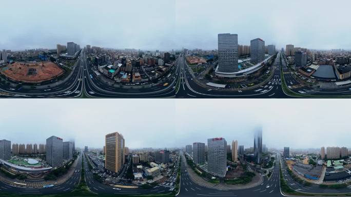 VR全景视频雨天城镇街道素材