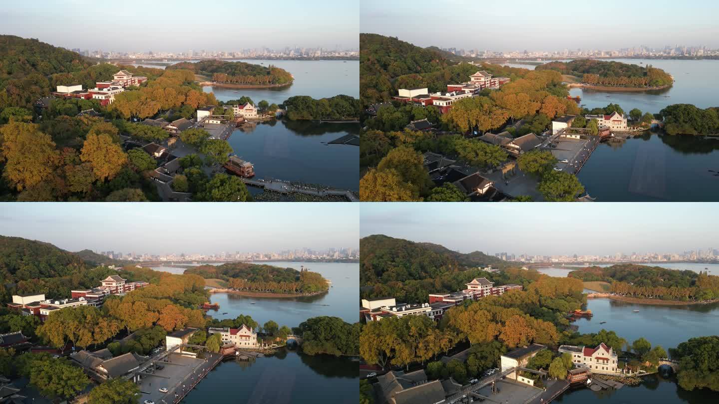 杭州西湖秋季北山街曲院风荷航拍景观