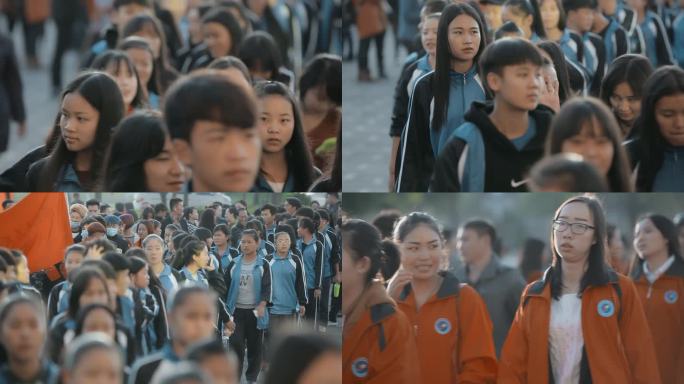 中学生视频放学排队走出学校的中学生近景