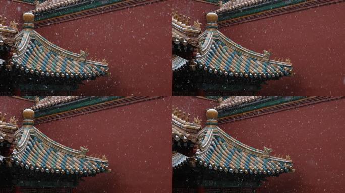 中国传统风格的彩色屋顶雪地凉亭
