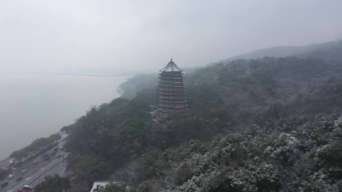 杭州六和塔雪景航拍