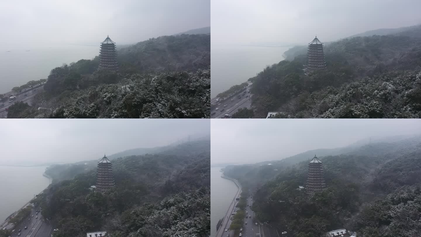 杭州六和塔雪景航拍
