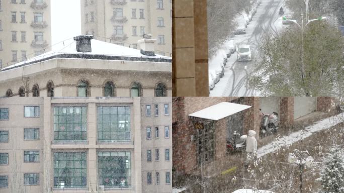 城市居民楼社区内下大雪