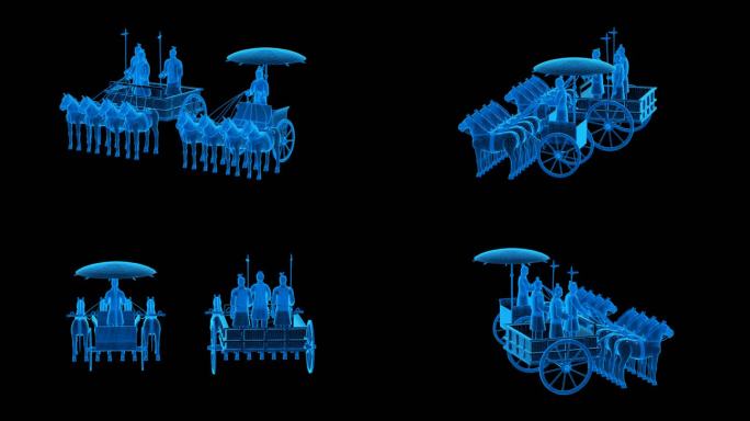 蓝色科技线条秦朝兵马俑透明通道素材