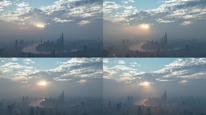 4K航拍延时-上海城市全景上海日出