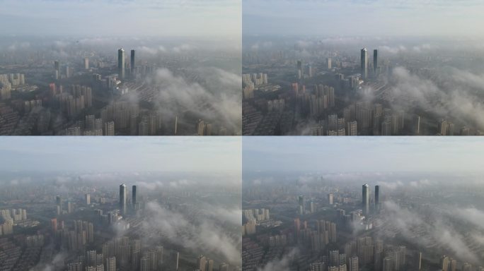 城市航拍 平流层 云层 云上太阳 大雾