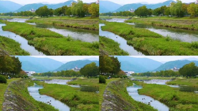 古代建筑 水流 田地