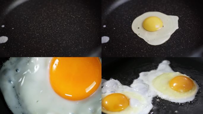平底锅里打鸡蛋煎鸡蛋荷包蛋早餐装盘