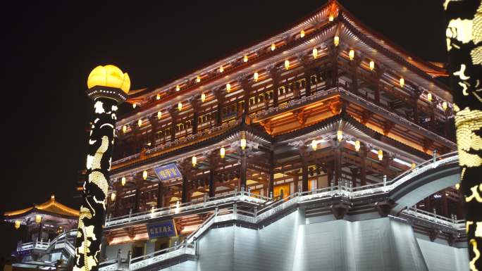 中国古典建筑夜景古建筑殿堂灯火通明的古建