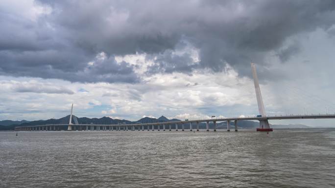 中国深圳湾大桥白昼延时风景