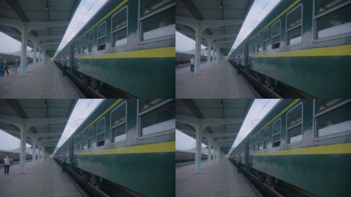 绿皮火车 火车站 行人