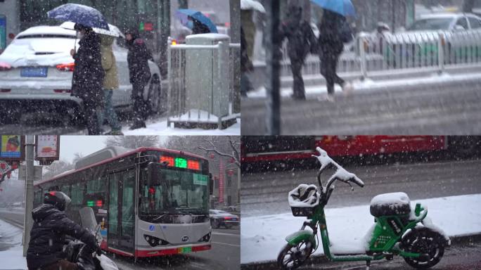 冬季下雪城市升格慢动作高清