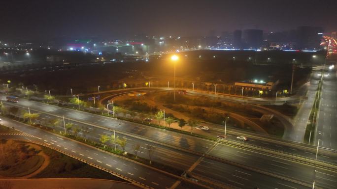 临沂北外环长春路航拍立体交通 环绕夜景