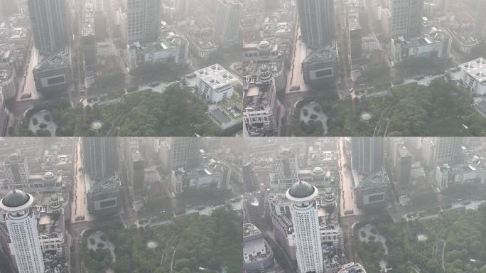4K原素材-航拍上海空城、人民广场商圈
