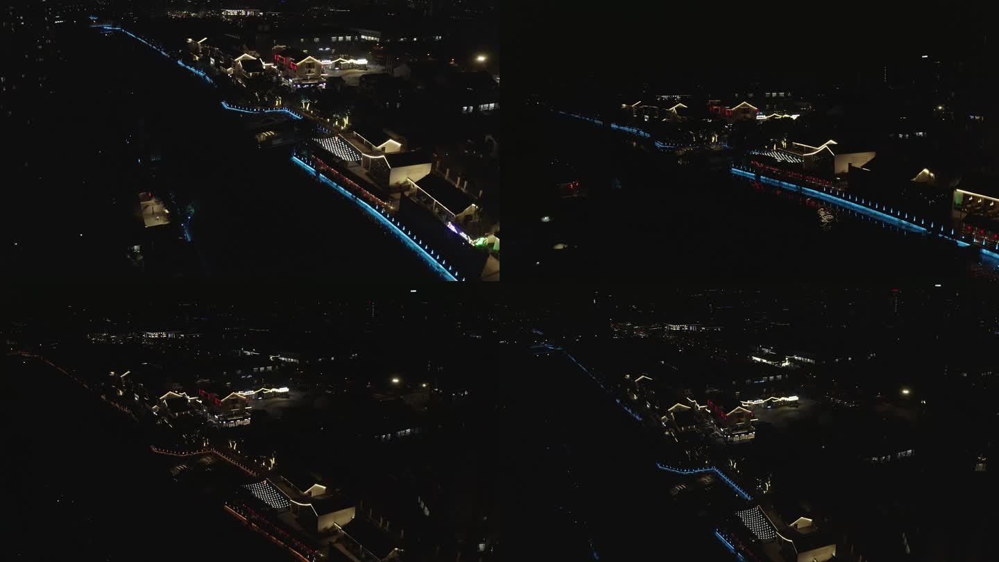 杭州市拱墅区上塘河古运河街区夜景航拍