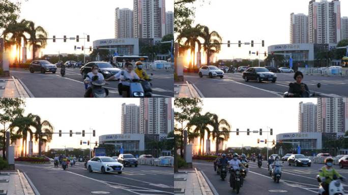 【原创】夕阳下的交通，红绿灯路口拍摄