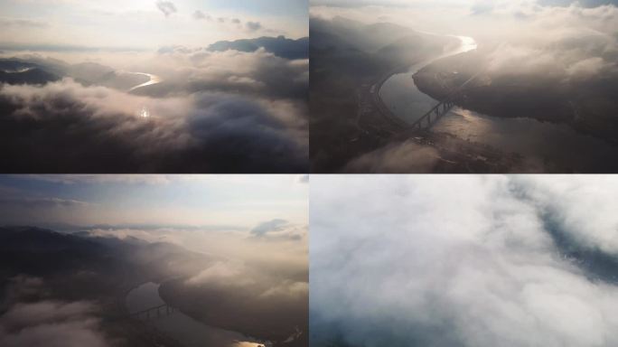 江河云雾之上航拍4K视频