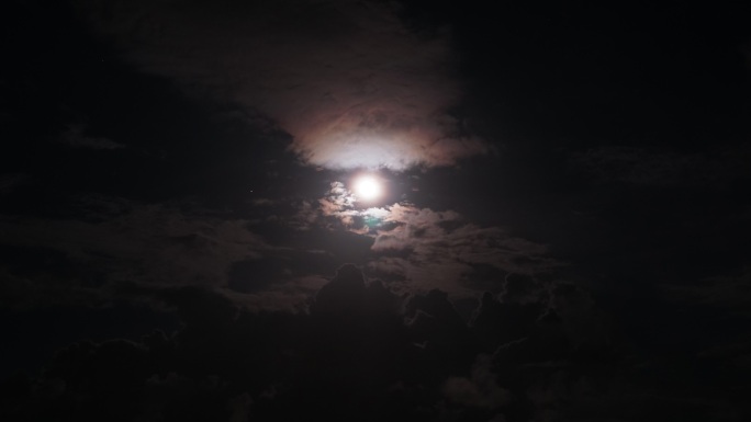 时间流逝，曝光月亮在夜空乌云中移动。