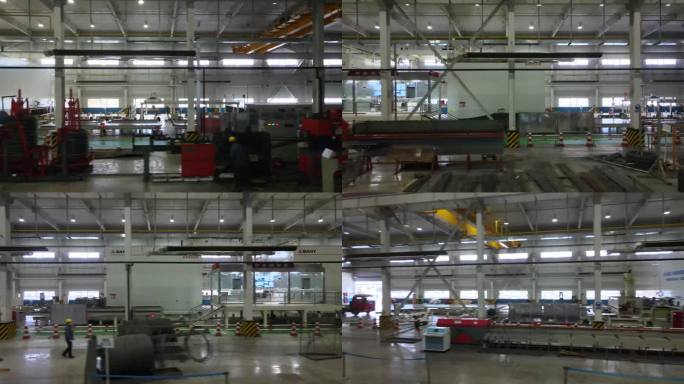 航拍工厂的钢结构生产车间