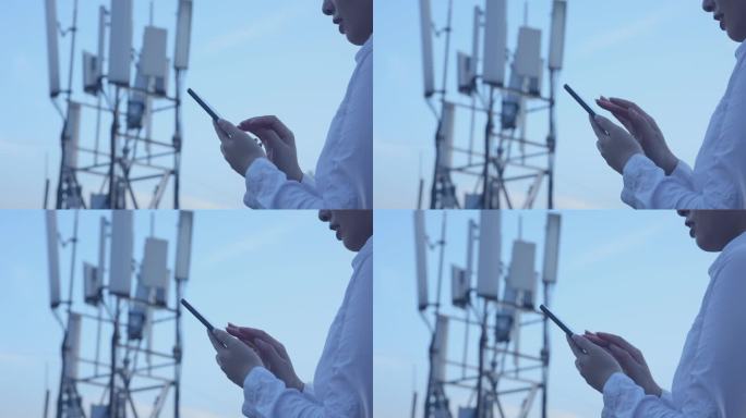 人类在4G、5G通信塔附近使用手机