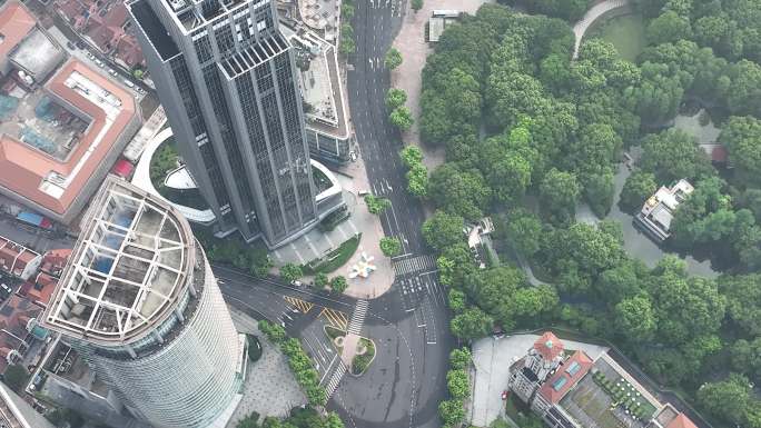 4K原素材-航拍上海空城、人民广场商圈