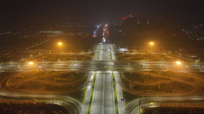 临沂长春路夜景延时摄影航拍素材