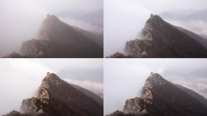 北京司马台长城平流雾涌动，云雾缭绕