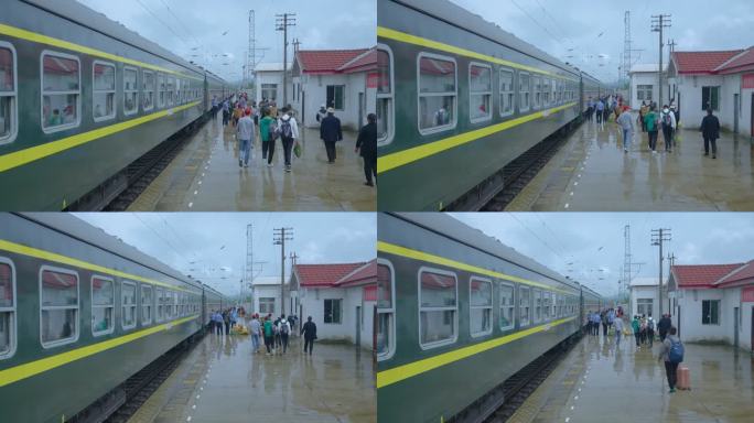 绿皮火车 火车站 行人