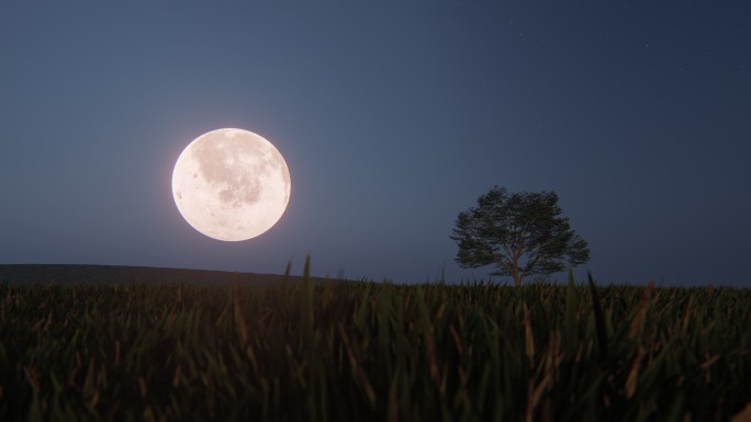 月球在田野上空月光思念夜晚月亮圆月