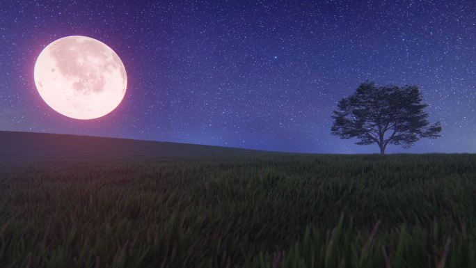 月球在田野上空月亮满月中秋月球