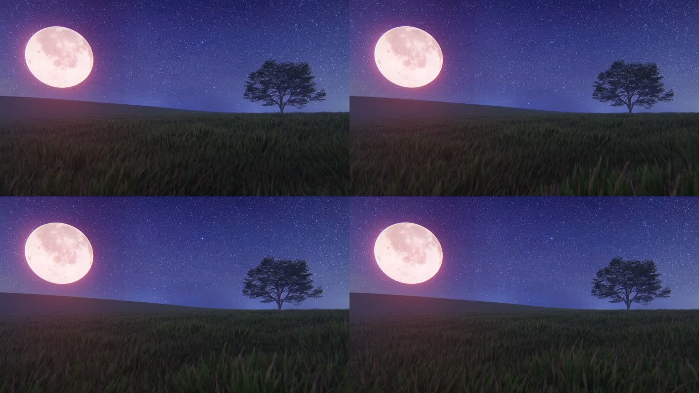 月球在田野上空月亮满月中秋月球