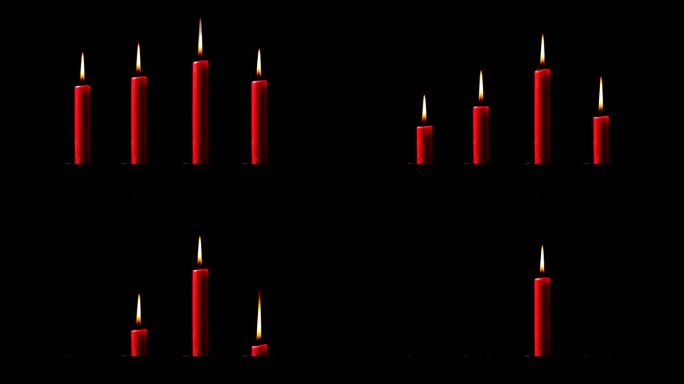 四支蜡烛以不同的速度燃烧