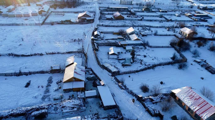 航拍极寒中的大兴安岭雪村