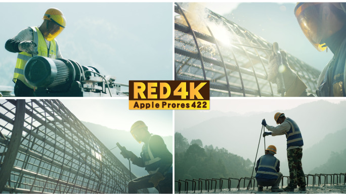 「RED拍摄」农民工路桥隧道建设钢筋焊接
