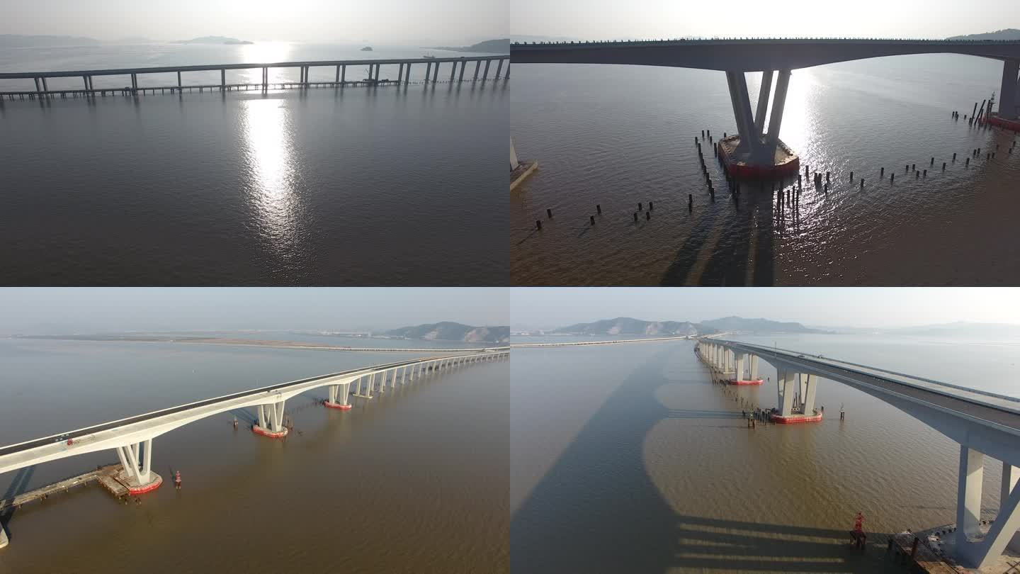 航拍建设中的玉环乐清湾跨海大桥一镜到底