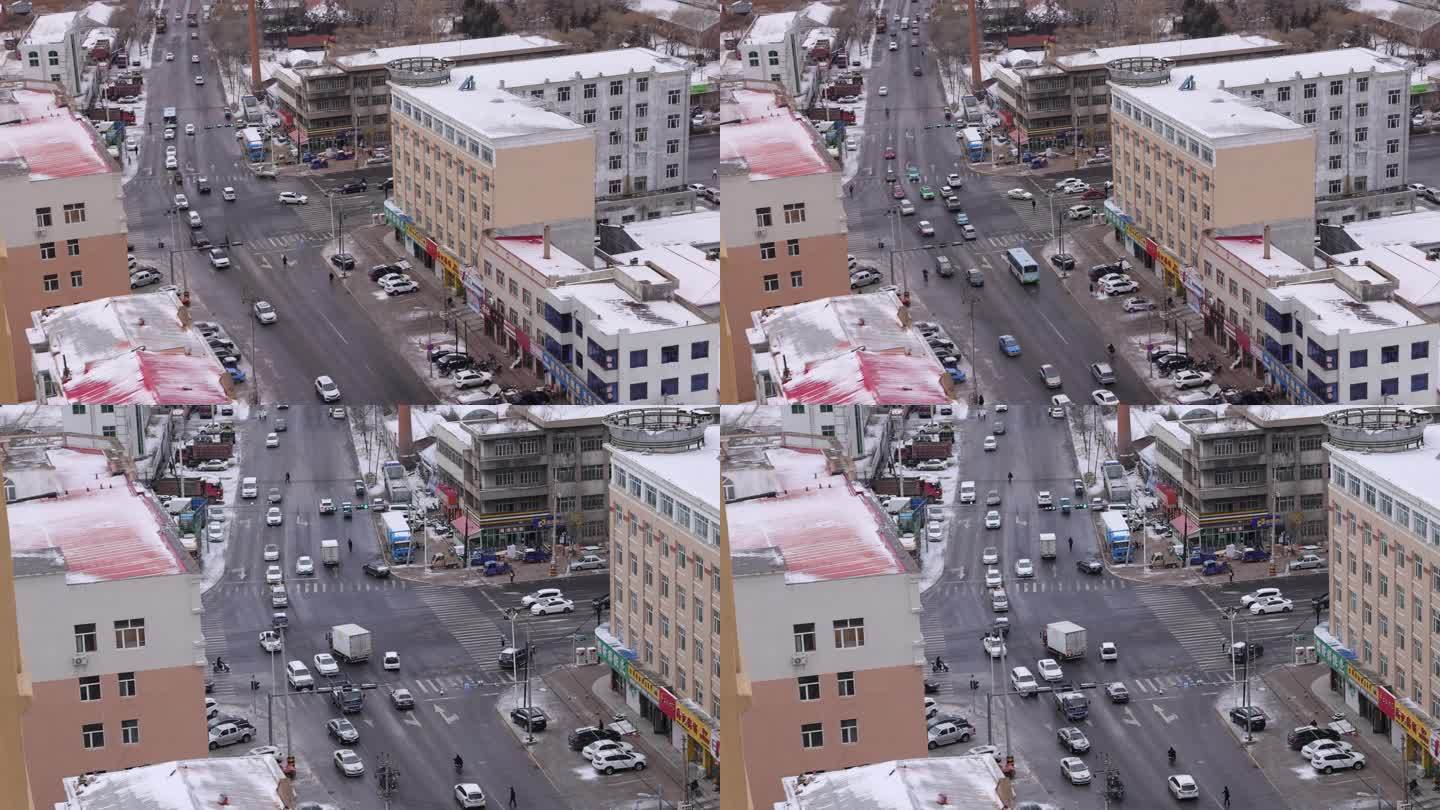 雪后的十字街头延时和升格视频