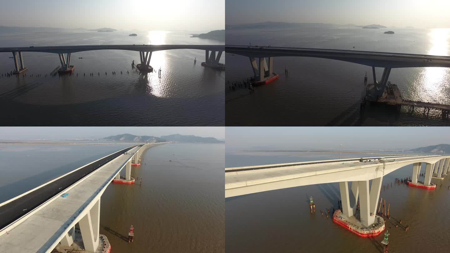 航拍建设中的玉环乐清湾跨海大桥一桥