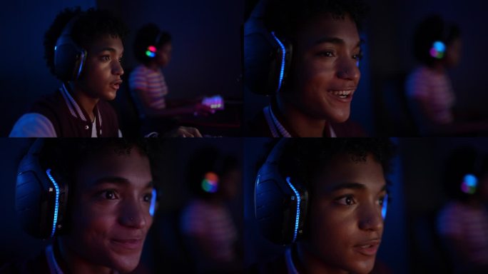 十几岁的男孩在家玩电脑