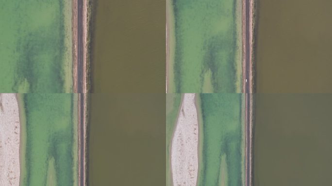 航拍青海柴达木盆地双色湖500米俯拍画面