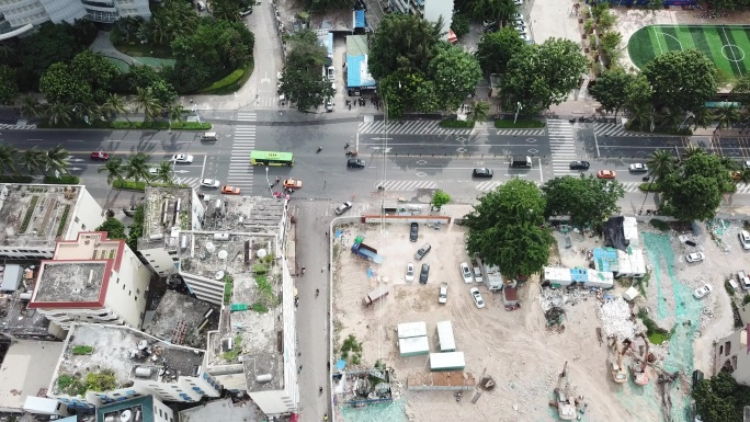 航拍海南省三亚市旧城区改造拆迁