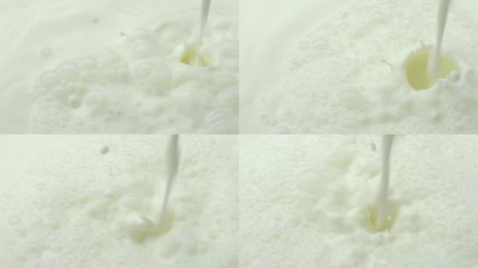 慢镜头：倒牛奶的特写镜头。
