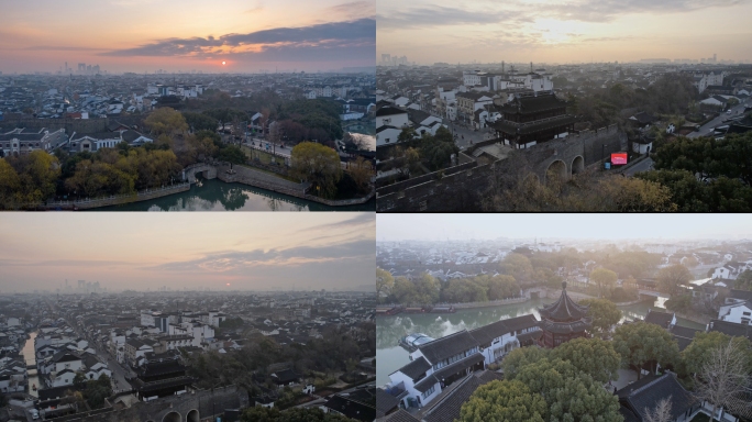 航拍苏州姑苏区之清晨阊门