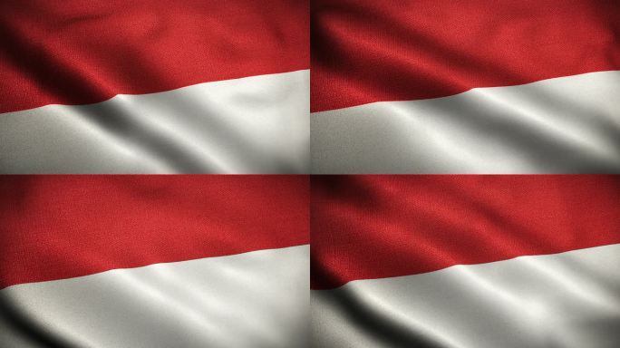 印度尼西亚国旗动画股票视频-印度尼西亚国旗在循环中挥舞，纹理3d渲染背景-高度精细的织物图案和可循环