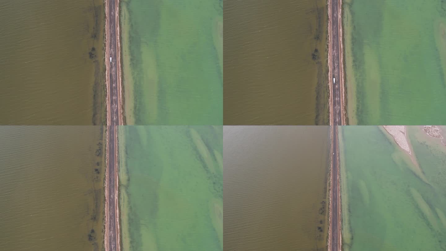 航拍青海柴达木盆地双色湖俯拍画面