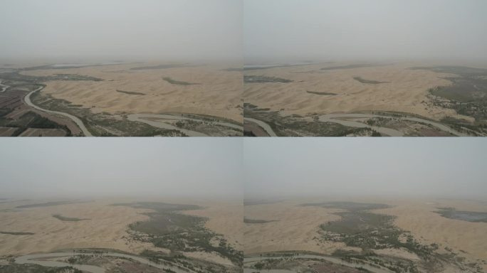 新疆航拍塔克拉玛干沙高空镜头漠横移画面