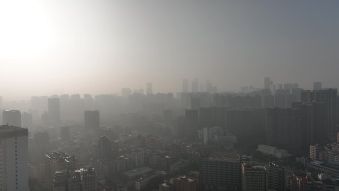 城市雾霾天天气航拍