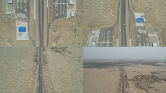 新疆航拍塔克拉玛干沙漠高速公路
