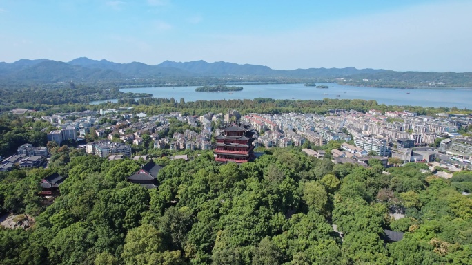 航拍杭州城隍阁西湖大全景