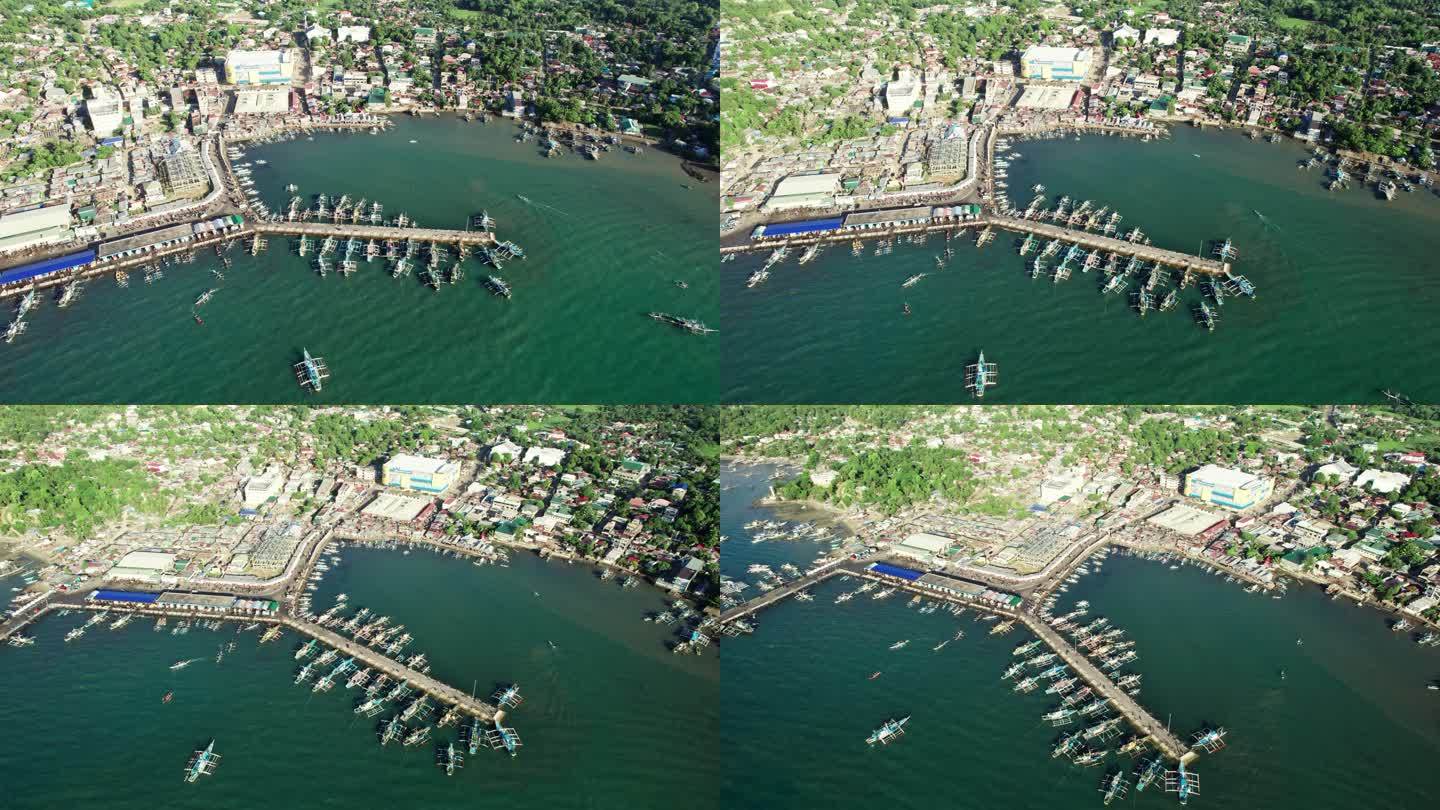 港口和岛屿的海滨与渔船Estancia Philippines Western Visayas航拍