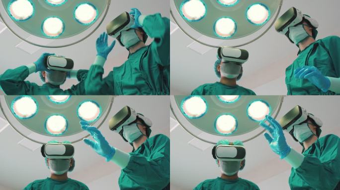 4k视频片段显示，一名医生正在使用增强现实眼镜进行手术，学习检查人体内部器官，以便在现代医院进行手术